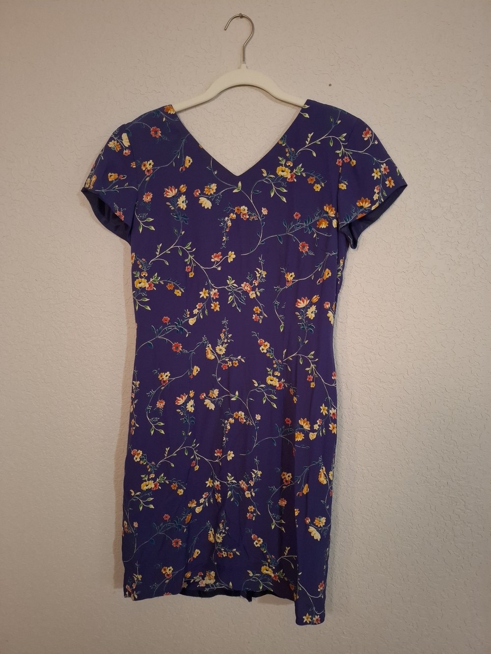 VTG 1970's Purple Floral V-Neck Short Sleeve Floral Dress Sz 10